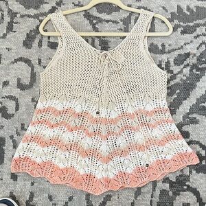 It's Our Time Feminine Beige White Coral Crochet Festival Boho Tank Top
